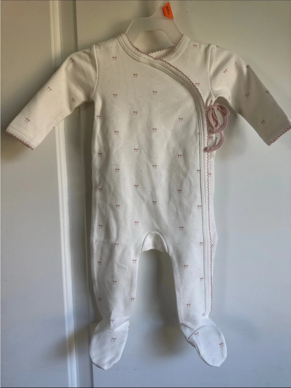 White Footed Baby One-Piece with Pink Trim